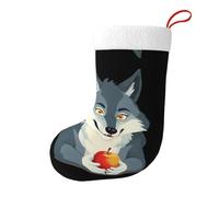 Whjdpp Chaussettes décoratives pour sapin de Noël, tables de salle à manger Motif loup mangeant des pommes