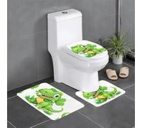 WHJDPP Clover Lot de 3 tapis de salle de bain antidérapants rectangulaires, en forme de U et ovales pour toilettes, coiffeuse et salle de bain Motif dinosaure 61 x 40,6 cm