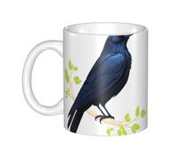 WHJDPP Corbeau perché sur des branches Tasse en céramique pour cappuccino, latte, céréales, yaourt, lait, boissons chaudes ou froides Four à micro-ondes