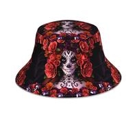 WHJDPP Day of the Dead Sugar Roses Skull Picture Réfléchissant Bob Chapeau Unisexe Léger Respirant Pliable