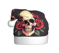 WHJDPP Day of the Dead Sugar Roses Skull Printed Christmas Hat for Adult Festive Celebrations as a Gift for Men and Women