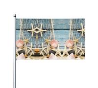 WHJDPP Drapeau de décoration d'extérieur en polyester durable pour cour, terrasse, porche et présentations festives - Couleurs vives et installation facile - Motif coquillages de plage et étoiles de