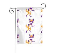 WHJDPP Drapeau de jardin imprimé « A little purple fox is dancing » - 30,5 x 45,7 cm - Pour décoration de cour - Largeur de poteau de 3 cm (drapeau uniquement, mât non inclus)