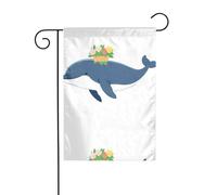 WHJDPP Drapeau de jardin imprimé baleine portant un panier de fleurs 30,5 x 45,7 cm pour décoration de cour avec une largeur de poteau de 3 cm (drapeau uniquement, mât non inclus)