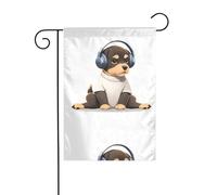 WHJDPP Drapeau de jardin imprimé chiot Sloppy qui écoute de la musique 30,5 x 45,7 cm pour décoration de cour avec une largeur de poteau de 3 cm (drapeau uniquement, mât non inclus)