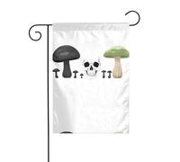 WHJDPP Drapeau de jardin imprimé crâne à côté de champignons noirs 30,5 x 45,7 cm pour décoration de cour avec une largeur de poteau de 3 cm (drapeau uniquement, mât non inclus)