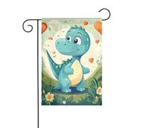 WHJDPP Drapeau de jardin imprimé petit dinosaure dans l'herbe verte 30,5 x 45,7 cm pour décoration de cour avec une largeur de poteau de 3 cm (drapeau uniquement, mât non inclus)