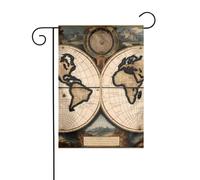 WHJDPP Drapeaux de jardin avec impression carte du monde antique 30,5 x 45,7 cm pour décoration de cour avec une largeur de poteau de 3 cm (drapeau uniquement, mât non inclus)