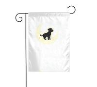 WHJDPP Drapeaux de jardin avec impression d'ombre de chiot dans la lune 30,5 x 45,7 cm pour décoration de cour avec une largeur de poteau de 3 cm (drapeau uniquement, mât non inclus)