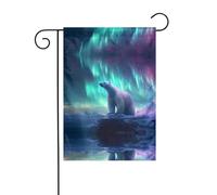 WHJDPP Drapeaux de jardin avec impression d'ours polaires Northern Lights - 30,5 x 45,7 cm - Pour décoration de cour - Largeur de poteau de 3 cm (drapeau uniquement, mât non inclus)