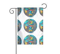 WHJDPP Drapeaux de jardin avec impression globe de l'alphabet 30,5 x 45,7 cm pour décoration de cour avec une largeur de poteau de 3 cm (drapeau uniquement, mât non inclus)