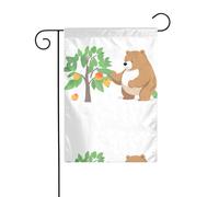 WHJDPP Drapeaux de jardin avec motif gros ours cueillant des pêches - 30,5 x 45,7 cm - Pour décoration de cour - Largeur de poteau de 3 cm (drapeau uniquement, mât non inclus)