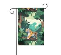 WHJDPP Drapeaux de jardin imprimés jungle et tigre 30,5 x 45,7 cm pour décoration de cour avec une largeur de poteau de 3 cm (drapeau uniquement, mât non inclus)