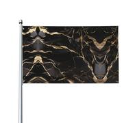 WHJDPP Drapeaux décoratifs d'extérieur en polyester de haute qualité pour cour, terrasse et présentations festives - 0,9 x 1,5 m - Motif marbre noir et doré