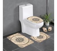 WHJDPP Ensemble de 3 tapis de bain antidérapant à séchage rapide Motif carte de boussole Impression nautique
