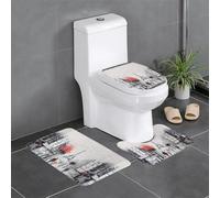 WHJDPP Ensemble de tapis de sol 3 pièces Motif Paris Street Tour Eiffel Peinture Hydrofuge et Antidérapant pour salle de bain, WC et cuisine