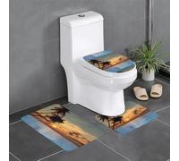 WHJDPP Ensemble de tapis de sol 3 pièces Sunset Palm Tree Ocean Picture absorbant l'eau et antidérapant pour salle de bain, toilettes et cuisines