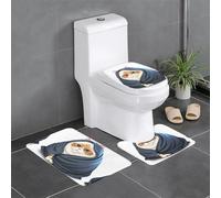 WHJDPP Fat Cat Lot de 3 tapis antidérapants pour salle de bain avec couverture imprimée, 61 x 40,6 cm - Tapis rectangulaire, en forme de U et ovale pour toilettes, coiffeuse et salle de bain