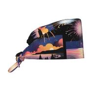 WHJDPP Fireworks on The Coast Bonnet de travail pour homme et femme Réglable Absorbant la transpiration Respirant Noir