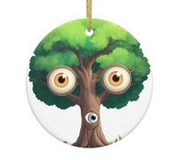 WHJDPP Grand arbre de Noël avec yeux ouverts - Pendentif rond en céramique à suspendre - 7,4 cm - Exquis et durable