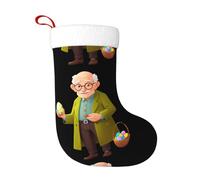 WHJDPP Joli vieil homme tenant un œuf de Pâques imprimé chaussettes décoratives de Noël pour décorer Halloween, Noël et Nouvel An