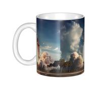WHJDPP Kennedy Space Center Rocket Launch Mug en céramique pour cappuccino, latte, céréales, yaourt, lait, boissons chaudes ou froides Four à micro-ondes