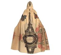 WHJDPP La cape à capuche vintage Paris Tour Eiffel papillon pour adulte est un poncho à capuche super grand, confortable et durable pour Halloween