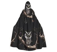 WHJDPP Late Night Owl Printed Halloween Cape à capuche pour adulte avec nœud papillon pour fêtes costumées, cosplay