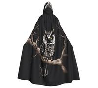 WHJDPP Late Night Owl Printed Halloween Cape à capuche pour adulte - Très grande cape à capuche sans fermeture éclair