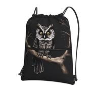 WHJDPP Late Night Owl Prints Sac à dos avec cordon de serrage - Sac de sport léger et imperméable avec poche zippée - Gym, voyage, yoga et randonnée