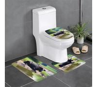 WHJDPP Leisure Lot de 3 tapis de sol antidérapants pour salle de bain avec contour imprimé buffle, ovale et rectangulaire pour toilettes, coiffeuse et toilettes 61 x 40,6 cm