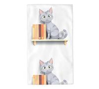 WHJDPP Little Grey Cat on The Bookshelf Serviette de bain absorbante douce pour la peau, pour salle de bain, plage, extérieur (69,8 x 40,6 cm)
