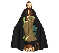 WHJDPP Little Monkey Climbing the Mountain Printed Halloween Cape à capuche pour adulte avec nœud papillon pour fêtes costumées, cosplay