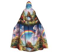 WHJDPP Little World Under the Rainbow Cape à capuche imprimée pour adulte avec nœud papillon pour fêtes costumées, cosplay
