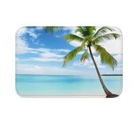 WHJDPP Lock Edge Tapis de sol 101,6 x 152,4 cm Motif palmier sur mer bleue océan paysage marin Image absorbant l'eau et antidérapant doux et confortable pour salle de bain et cuisine