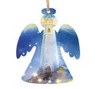 WHJDPP Lot de 2 décorations de Noël en bois en forme d'ange avec phare, impression lumineuse fantaisie, à suspendre sur les arbres de Noël