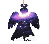 WHJDPP Lot de 2 décorations de Noël en bois en forme d'ange, galaxie, impression d'art à suspendre