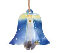 WHJDPP Lot de 2 décorations de Noël en bois en forme de cloche, motif phare, fantaisie, impression lumineuse à suspendre sur les arbres de Noël