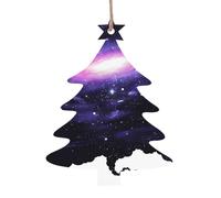 WHJDPP Lot de 2 décorations de Noël en bois en forme de sapin de Noël, impression d'art galaxie à suspendre