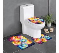 WHJDPP Lot de 3 tapis antidérapants pour salle de bain - Motif cercles colorés - 61 x 40,6 cm - Rectangulaire, en forme de U et ovale - Pour toilettes, coiffeuse et salle de bain