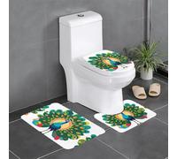 WHJDPP Lot de 3 tapis antidérapants pour salle de bain - Motif paon et drapeau coloré - 61 x 40,6 cm - Tapis rectangulaire en forme de U et ovale pour toilettes, coiffeuse et baignoire
