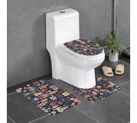 WHJDPP Lot de 3 tapis de salle de bain antidérapants avec impression de symboles d'Angleterre - Tapis de contour, ovale et rectangulaire pour toilettes, coiffeuse et toilettes