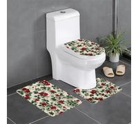 WHJDPP Lot de 3 tapis de salle de bain antidérapants avec motif floral rose lierre - Tapis de contour, ovale et rectangulaire pour toilettes, coiffeuse et toilettes