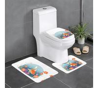 WHJDPP Lot de 3 tapis de salle de bain antidérapants en forme de poisson rouge dans la mer de fleurs - 61 x 40,6 cm - Tapis rectangulaire en forme de U et ovale pour toilettes, coiffeuse et baignoire