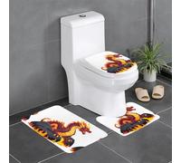 WHJDPP Lot de 3 tapis de salle de bain antidérapants motif dragon de feu dans la lave 61 x 40,6 cm - Tapis rectangulaire en forme de U et ovale pour toilettes, coiffeuse et baignoire