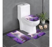 WHJDPP Lot de 3 tapis de salle de bain antidérapants rectangulaires, en forme de U et ovales pour toilettes, coiffeuse et salle de bain, 61 x 40,6 cm, violet lavande