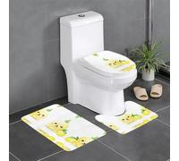 WHJDPP Lot de 3 tapis de salle de bain antidérapants rectangulaires en forme de U et ovales pour toilettes, coiffeuse et baignoire Motif chiot citron 61 x 40,6 cm