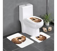 WHJDPP Lot de 3 tapis de salle de bain antidérapants rectangulaires en forme de U et ovales pour toilettes, coiffeuse et baignoire Motif The Little Squirrel in the Pine Cone House Printing 61 x 40,6