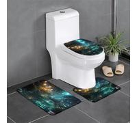 WHJDPP Lot de 3 tapis de salle de bain antidérapants rectangulaires et ovales en forme de U pour toilettes, coiffeuse et salle de bain Motif ours sur arche 61 x 40,6 cm