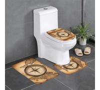 WHJDPP Lot de 3 tapis de sol en forme de boussole et carte du monde ancien, absorbants et antidérapants pour salle de bains, toilettes et cuisines